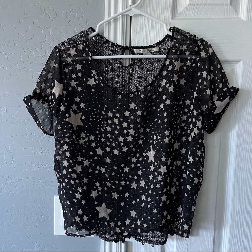 American Rag Sequined Star Chiffon Top